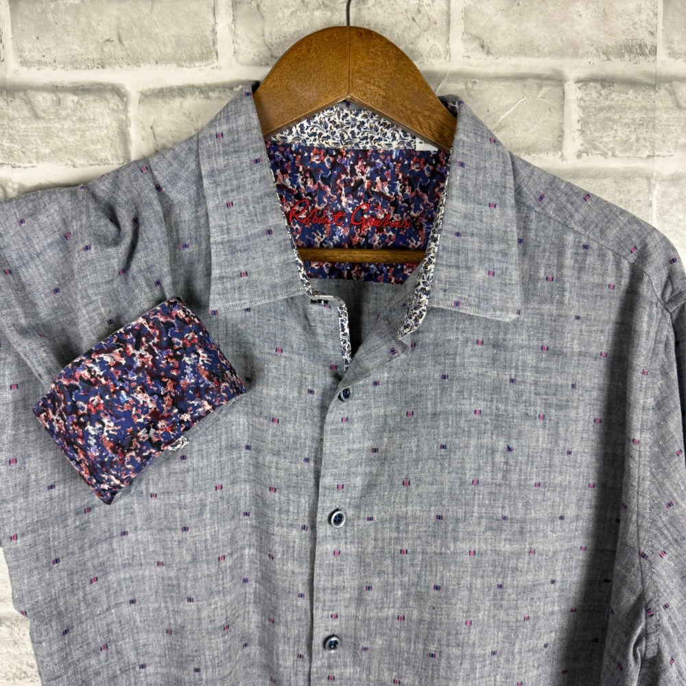 Robert Graham Mens 2XL Classic Fit Long Sleeve Button Down Shirt Gray Geometric